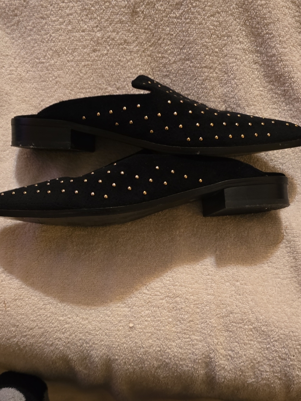 Shellys London Black Velvet Gold Studded Pointed Toe Mules 8.5 - Picture 6 of 13